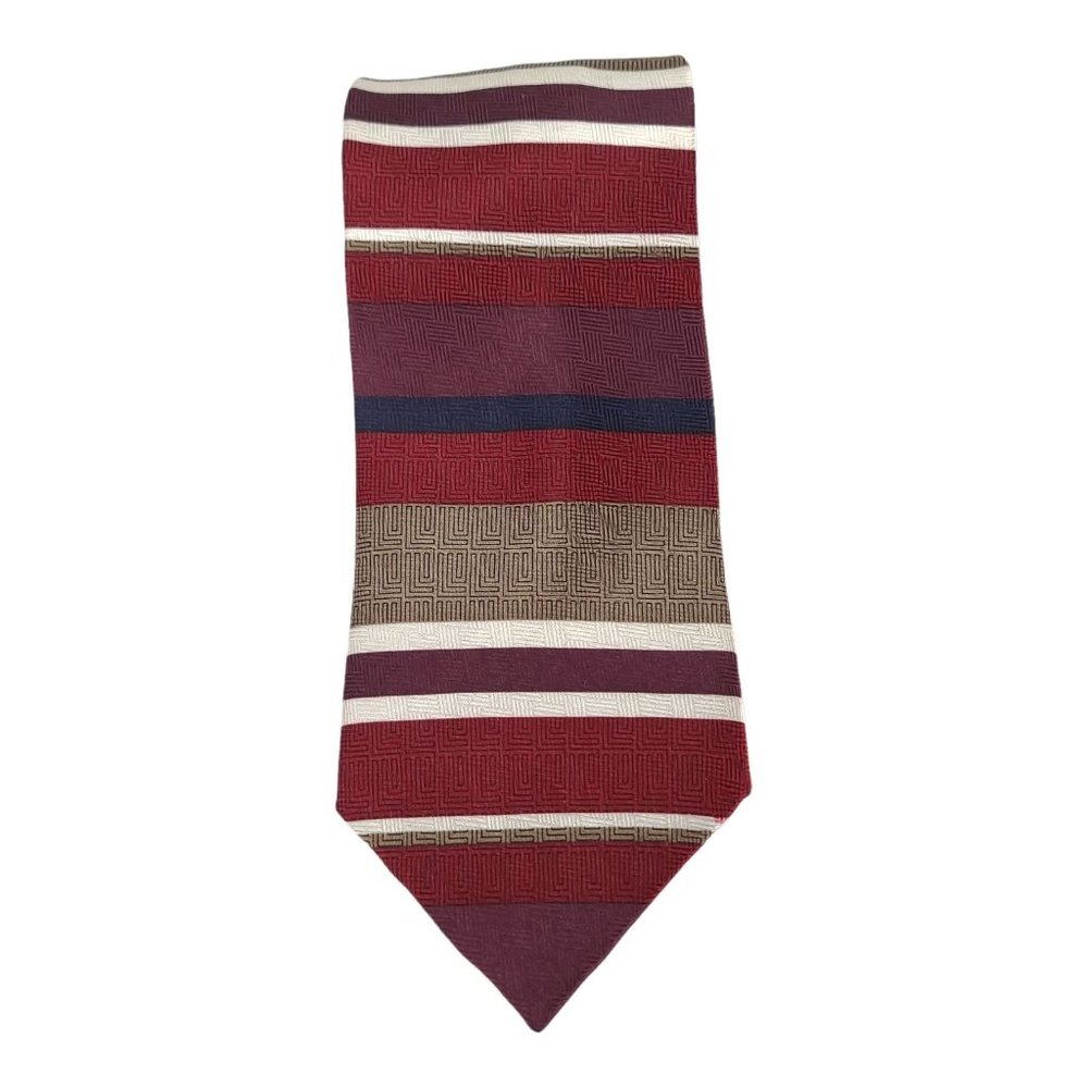 Bellini Mens Silk Tie Striped Red Tan White Blue